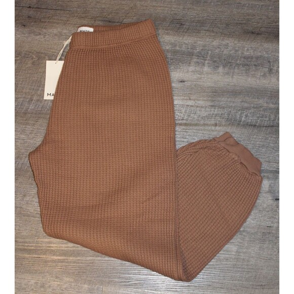 MATE THE LABEL WOMEN'S ORGANIC COTTON WAFFLE KNIT JOGGER COFFEE SZ XL NWT - Picture 2 of 5